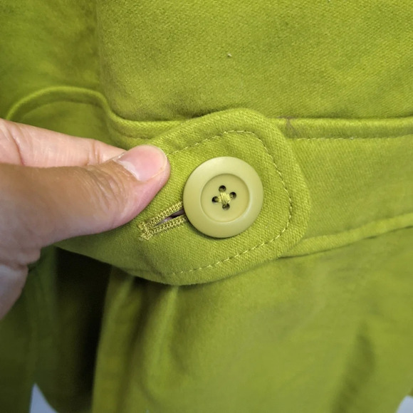 L.L. Bean Womens Pea Coat Suede Texture Apple Green w/ Matching Belt Regular Fit - Picture 15 of 16